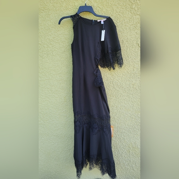 NWT Anthropologie Hutch Asymmetrical Romantic Goth Lace Mix Slip Dress Sz S - Picture 2 of 4